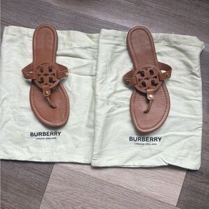 Tory Burch Brown Leather Flat Logo Strap Sandals